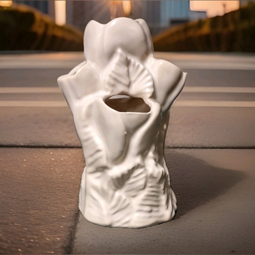 Vintage Niloak Art Pottery Glossy White Strawberry Planter Flower Vase